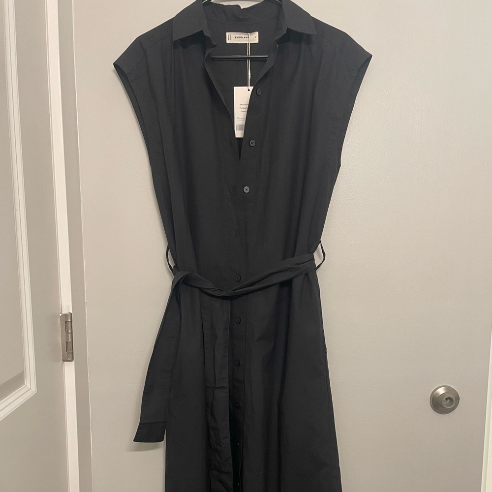 Everlane Short Sleeve Shirt Dress (Supima Cotton, Black, Size 2)